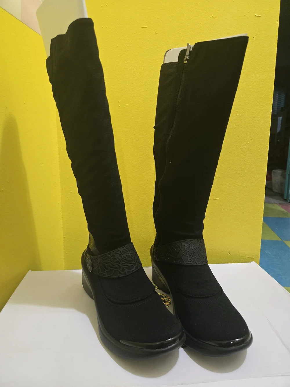 Bzees Black Over-the-Knee Comfort Boots with Decorative Strap